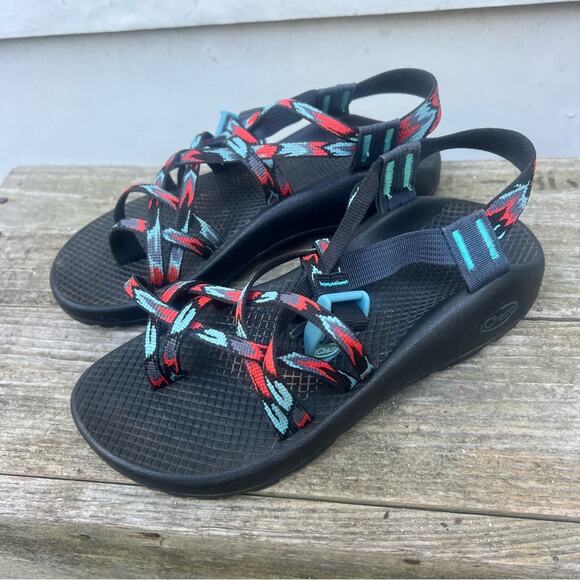 Chaco Aerial Aqua ZX/2 DUAL ADJUSTABLE STRAPS CLASSIC SANDAL Teal Red Gray 8 - Picture 1 of 7